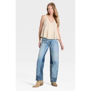 Universal Thread Women's Mid-Rise 90s Baggy Patchwork Button Fly Blue Jean 10